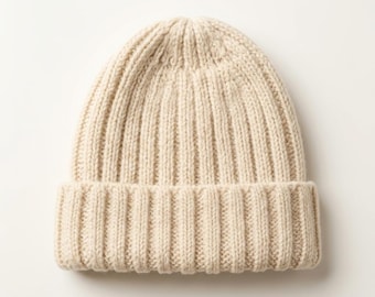 Patrón para principiantes de gorro de punto acanalado con puños (descarga en PDF)
