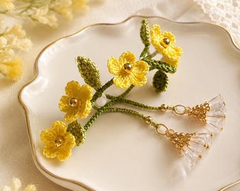 Patrón de pulsera de flores a crochet, joyería floral amarilla, accesorio con cuentas (descarga en PDF)