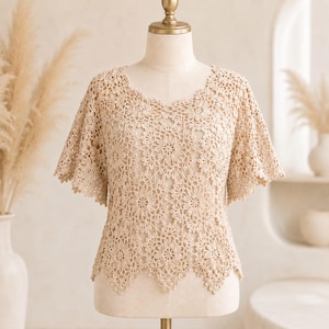 Patrón de blusa de crochet con estampado floral en PDF – Top de verano bohemio de encaje imagen 16