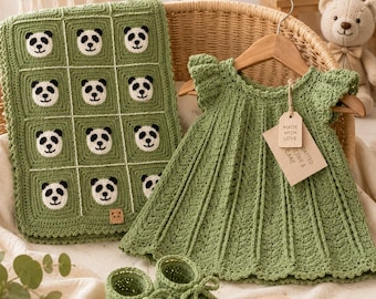 Crochet Baby Dress, Panda Blanket, Booties Patterns (Video Tutorial Included)