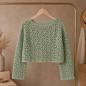Crochet Top Pattern, Boho Floral Lace Crop Sweater, Summer Cover Up (Digital Download)