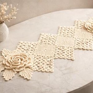 Crochet Table Runner Pattern, Floral Lace, Rose Design, Beginner Friendly (PDF Download) image 2