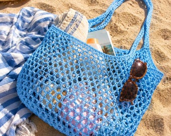 Patrón de bolso de playa de ganchillo en PDF, patrón de bolso tote de malla abierta, patrón de bolso de mercado de verano de ganchillo en PDF