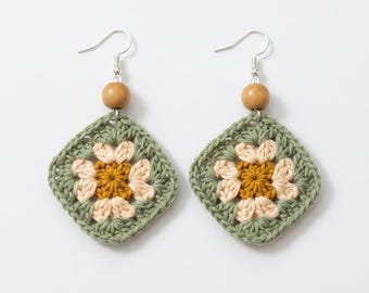 Crochet Granny Square Earrings Pattern PDF, Boho Floral Tutorial (Digital Download)