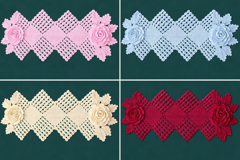 Crochet Table Runner Pattern, Floral Lace, Rose Design, Beginner Friendly (PDF Download) image 6