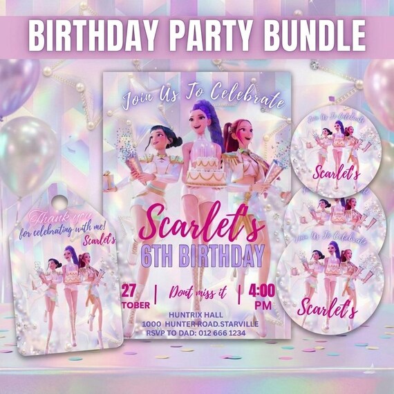 Kpop Birthday Invitation, Pastel Pink Purple Theme, Editable Party Invite (Digital Download)