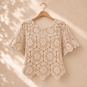 Patrón de blusa de crochet con estampado floral en PDF – Top de verano bohemio de encaje imagen 14