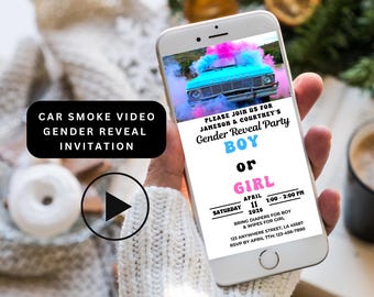 Car Smoke Video Gender Reveal Invitation (Digital File)
