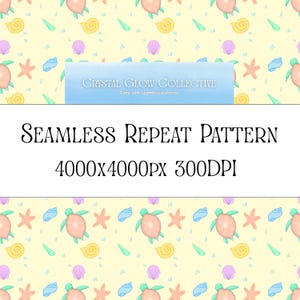 Carta digitale con tartaruga marina pastello / Motivo costiero senza soluzione di continuità / 4000x4000 300 DPI / Tessuto per cameretta dei bambini e design per album di ritagli