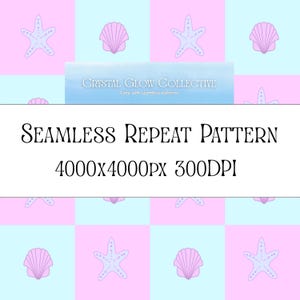 Pastel Checkered Shell Digital Paper | Seamless Beach Pattern | 4000x4000 300 DPI | Coastal Scrapbook & Fabric Print Design
