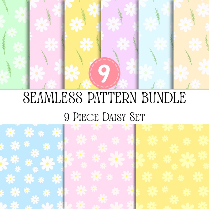 Pastel Daisy Floral Digital Paper Bundle | 9 Seamless Daisy Patterns ...