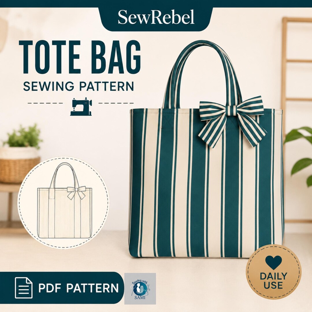 Bow Tote Bag Sewing Pattern | Striped Daily Use Tote | Beginner ...
