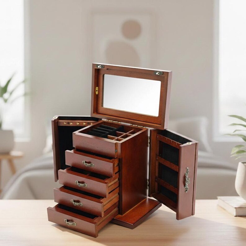 Wooden Jewelry Box With 4 Drawers Desktop Jewelry Organizer for ...