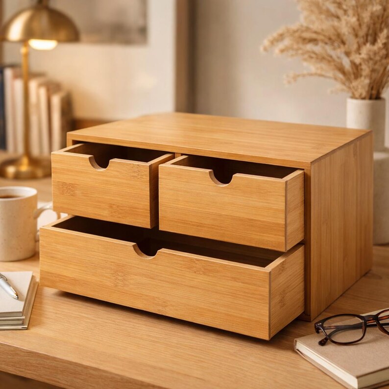 Minimalist Bamboo Desktop Organizer – 4-drawer Wood Storage Box - Etsy