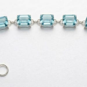 Sterling Silver Blue Stone Link Bracelet, Rectangle Cut Gemstone Bracelet, Delicate Silver Jewelry