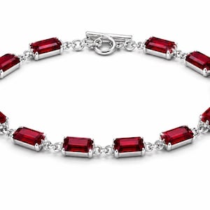 Bracciale di lusso in argento 925, realizzato a mano, con autentiche pietre rosse taglio radiante.
