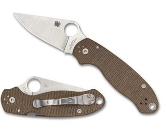 Navaja de bolsillo Spyderco Para 3 C223MPCW de acero CPM-CruWear con cachas de Micarta marrón (nueva)