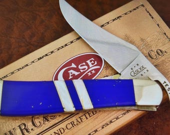 Case XX USA Vintage 2003 Trapper Exotic Kobalt Blau Lapis Perlmutt Griff Russlock Taschenmesser Gebraucht