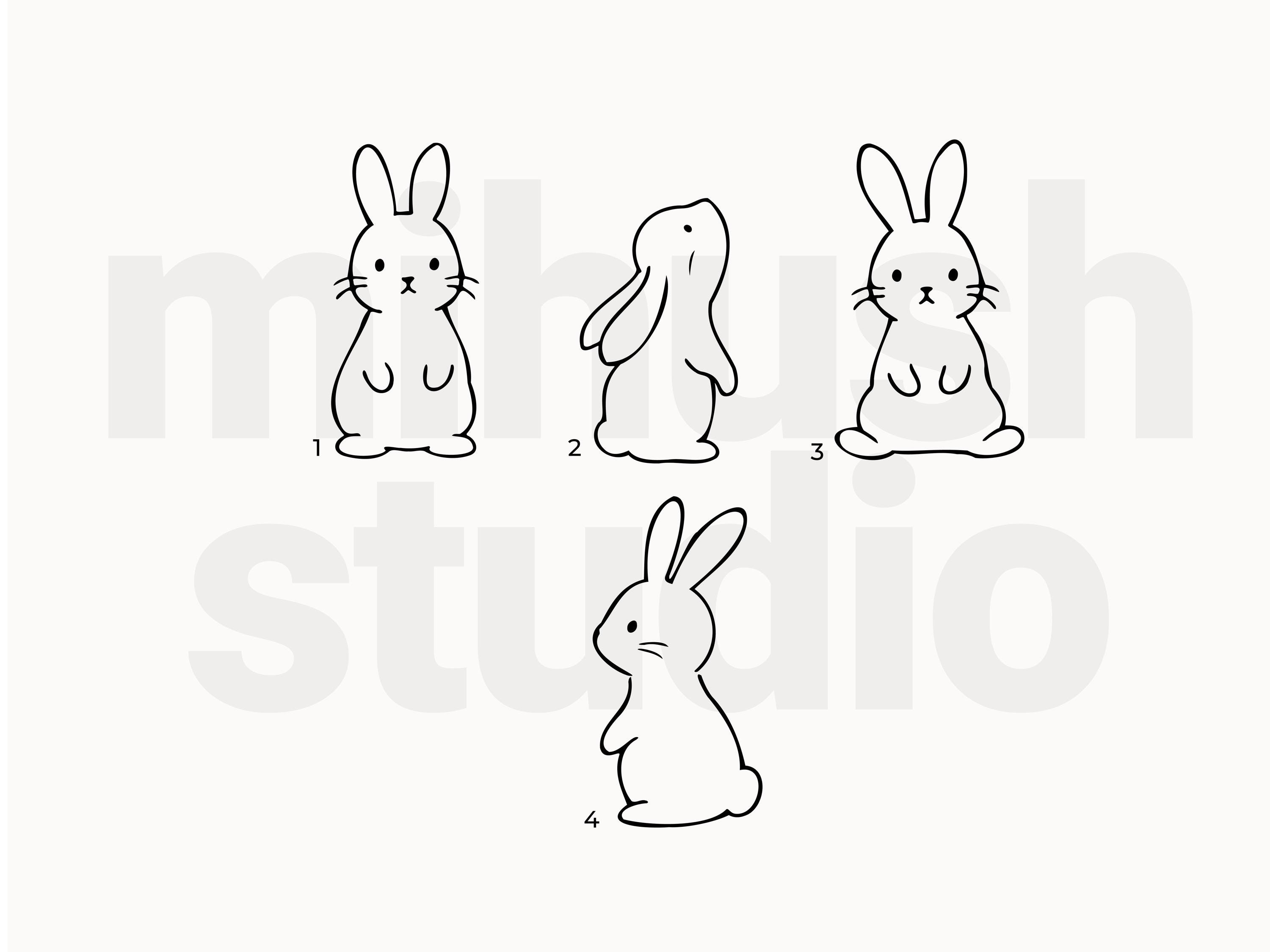 Bunny Illustration Set, Hand Drawn Bunny SVG PNG, Rabbit Clipart, Cute ...