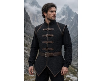 Chaleco gambesón acolchado medieval, jubón de explorador de fantasía para cosplay, chaleco de armadura para hombre de feria renacentista, disfraz de guerrero para LARP, chaleco de cuero de pícaro