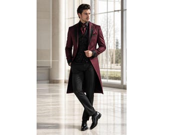 Herren Frack Anzug, Gothic Viktorianischer Mantel, Steampunk Hochzeitsjacke, Vampir Prinz Kostüm, langer Blazer
