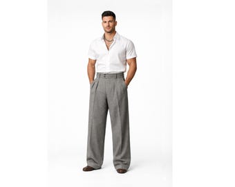 Pantalones de pierna ancha para hombre inspirados en los años 40 – Pantalones retro plisados de talle alto