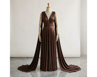 Convertible Infinity Dress Silk Maxi Wrap Dress Bridesmaid Dress Multiway Dress Handmade Brown Formal Dress Evening Gown Adjustable Dress