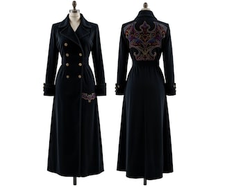 Gabardina gótica de terciopelo hecha a mano, abrigo largo bordado con murciélagos, chaqueta estilo academia oscura, prenda de abrigo gótica victoriana.