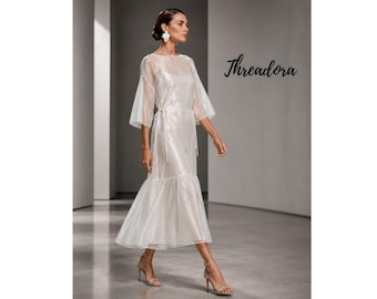 Vestido de organza, vestido de organza transparente con superposición, vestido de organza para novias, vestido para invitadas de boda, vestido midi romántico