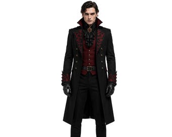 Abrigo gótico de lana de vampiro, abrigo largo victoriano de fantasía oscura, frac para cosplay de Halloween, atuendo para festival de máscaras de Drácula, abrigo negro gótico