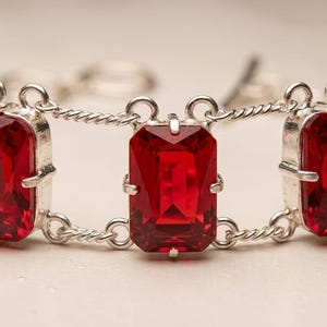 Emerald-Cut Red Crystal Bracelet, Silver-Tone Twisted Link Statement Jewelry