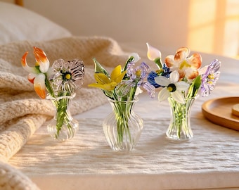 Ramo de cristal personalizado con el mes de nacimiento, regalo de flores de primavera sopladas a mano