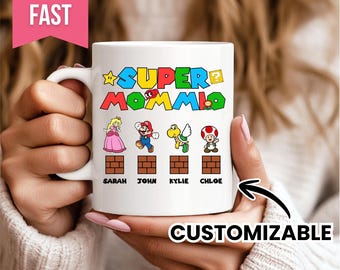 Personalized Super Mommio Ceramic Mug, Best Mom Ever, Gaming Coffee Cup, Gift For Mom, Mario Luigi Peach Mug, Nintendo Gift For Mother's Day