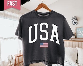 USA Crop Top: Comfort Colors® American Flag Cropped Tee