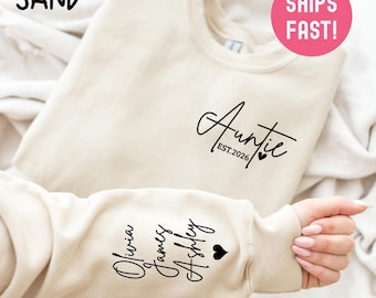 Custom Auntie Sweatshirt: Personalized Nieces Nephews Names, Pregnancy Reveal