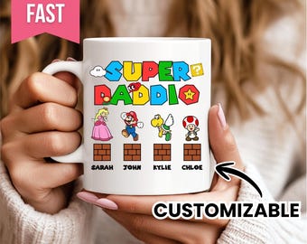 Personalized Super Daddio Ceramic Mug, Best Mom Ever, Gaming Coffee Cup, Gift For Dad, Mario Luigi Peach Mug, Nintendo Gift For Father's Day