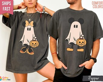 Comfort Colors® Retro Mickey Minnie Halloween Couple Shirts, Mickey Ghost Shirt, Minnie Ghost Shirt, Spooky Season Shirt, Disney Halloween