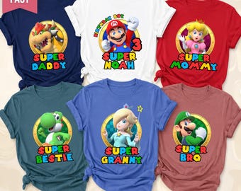 Personalized Super Mario Birthday Shirt Family Matching Tees Custom Kids Party Outfit Gift