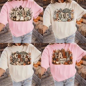 Gezellige seizoenssweatshirt PNG, Kentucky herfst PNG, shirtontwerp met luipaardprint en pompoen, herfstpatchworkletters PNG, christelijk herfstontwerp