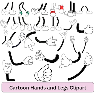 漫画の手と脚のクリップアート、面白いキャラクターパーツPNG：（デジタルダウンロード）