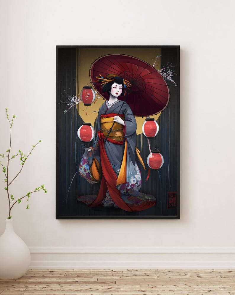 Traditional Japanese Geisha Wall Art – Ukiyo-e Style Poster – Asian ...