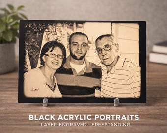 Custom Black Acrylic Photo Engraving | Laser Engraved Portrait | Personalized Photo Gift | Memorial Plaque