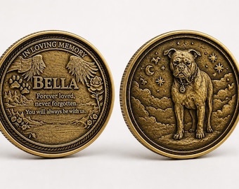 Custom Pet Portrait Coin | Personalized Memorial Keepsake | Double Sided Engraved Tribute