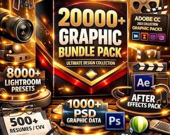 Mega paquete de más de 20k gráficos digitales, colecciones de Adobe y diseño de camisetas, After Effects, Premiere, Illustrator, colecciones para bodas.