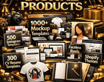 Maquetas de megapaquetes de productos digitales, plantillas de CV para Instagram y temas de Shopify