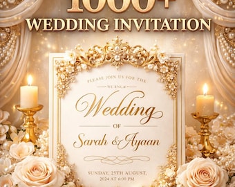 Paquete de más de 1000 plantillas de invitaciones de boda de lujo de Florels Wedding (descarga instantánea)