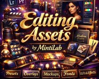 Paquete de recursos de edición de lujo: LUT, ajustes preestablecidos, superposiciones, fuentes y maquetas.