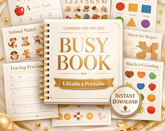 Libro de actividades imprimible para niños Montessori: carpeta de aprendizaje, números y formas del abecedario.