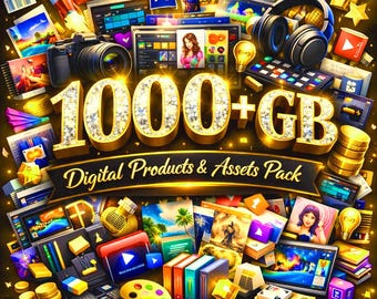 Paquete de más de 1000 GB de recursos digitales, indicaciones, fuentes, gráficos y herramientas.