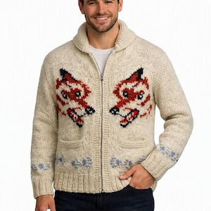 Unisex Fox Project Hail Cardigan Style Hand Knit Wool Zip Sweater